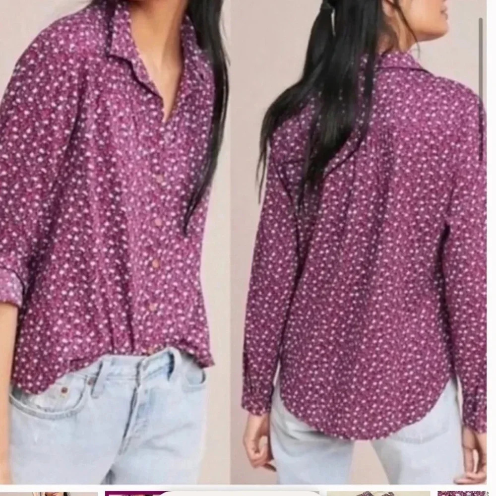 Anthropologie Maeve pink Calico Floral print Button Down Shirt size small